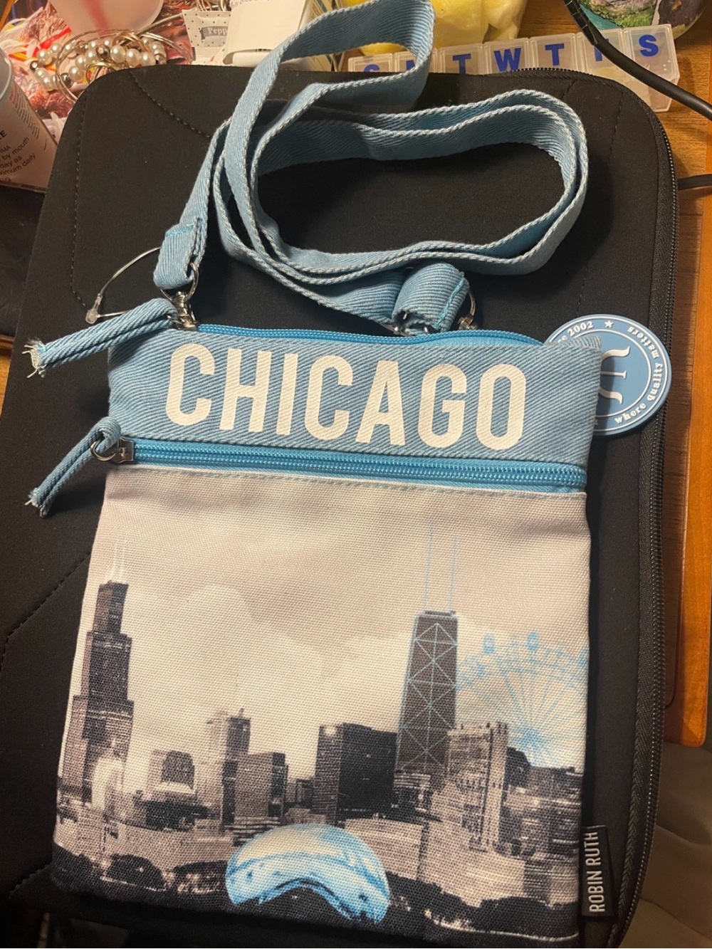 Tobin Ruth Chicago Canvas Crossbody Bag in Light Blue canvas